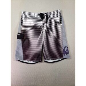 Quiksilver Shorts Mens 34 Nylon Hawaiian Swim Trunks Board Lined Beach Striped
